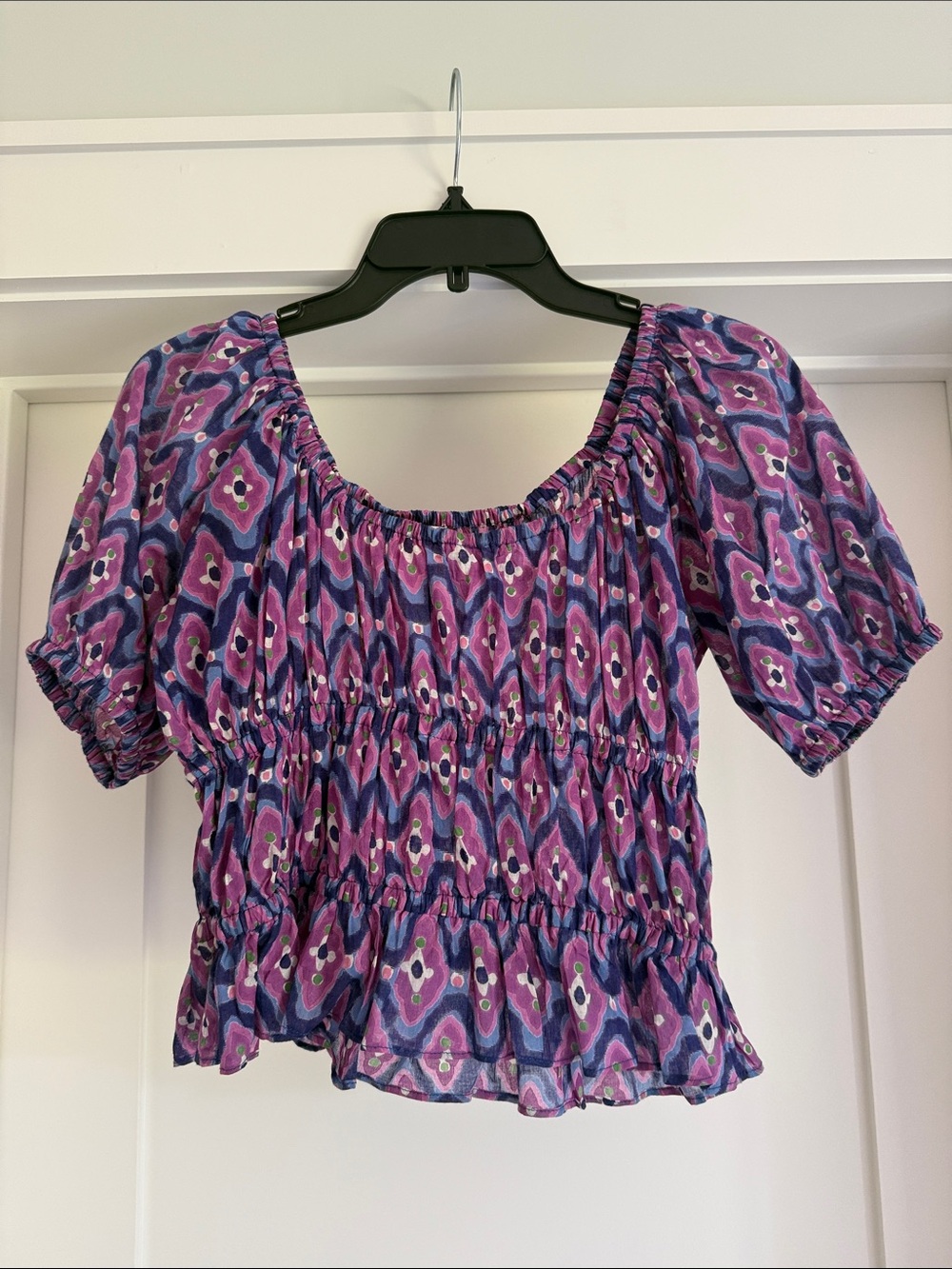 Banjanan Purple Floral-Pattern Smocked Crop Top